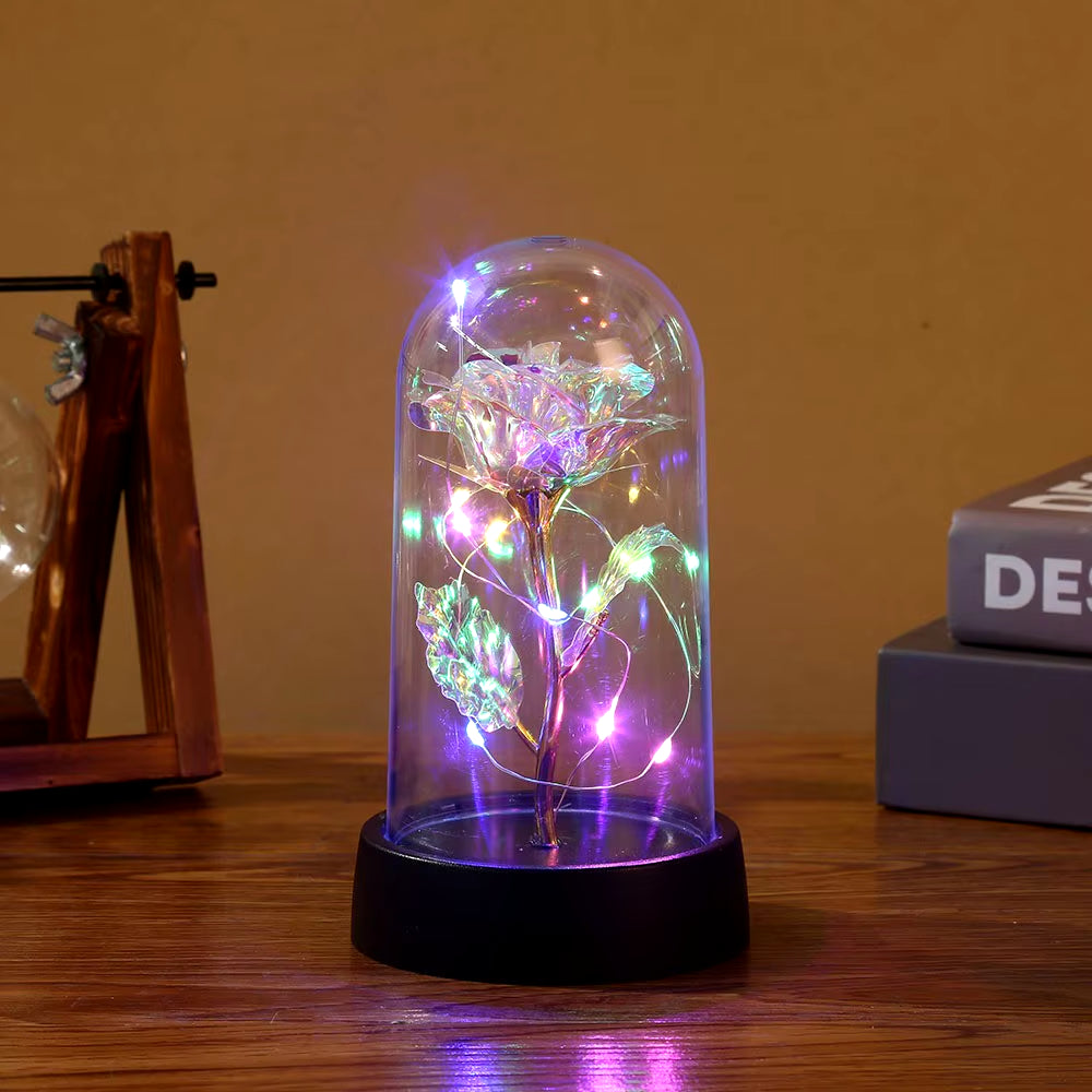 1Pc Hot LED Enchanted Galaxy Rose Eternal Beauty Rose with Fairy Lights in Dome for Valentine'S Day Wedding Party M'S Day