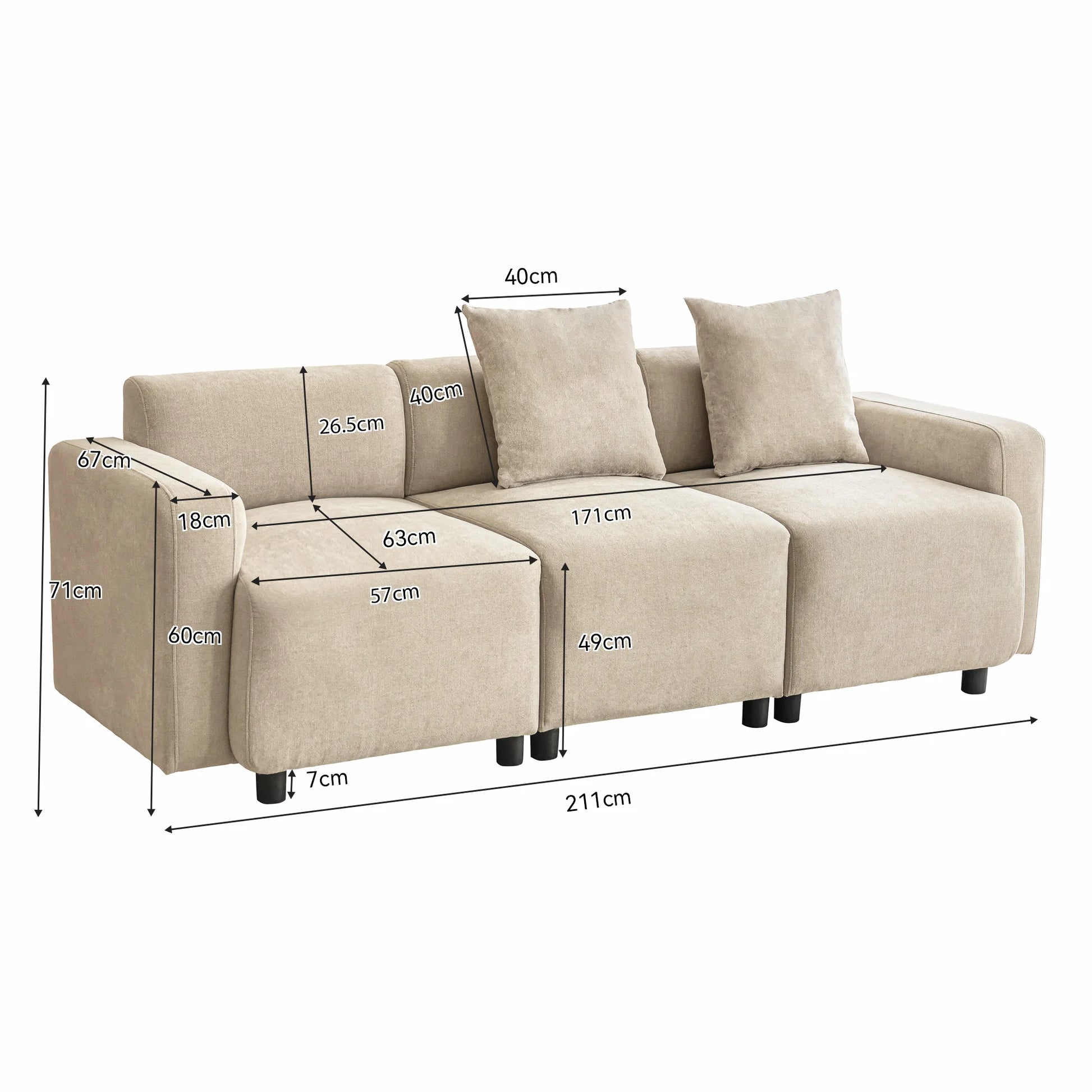 Ordinary Sofa, Modern Design, Upholstered Furniture, Sofa, Three-Seat Sofa, Living Room Sofa, Decorative Sofa